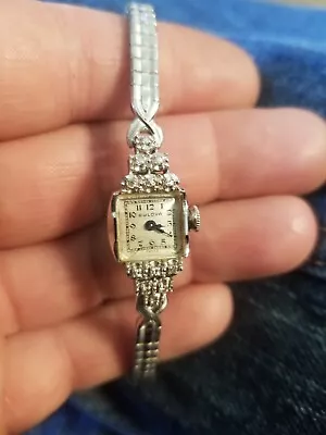 $500 • Buy Vintage 1950/51 Bulova Roxanne Ladies Watch 14k White Gold With 12 Diamonds HTF