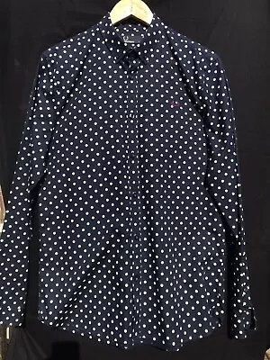 Fred Perry Navy And White Polka Dot Long Sleeved Shirt Medium VGC • £22