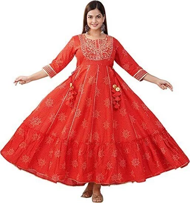 $43.34 • Buy Indian Anarkali Dress Cotton Printed Pakistani Gown Long 3/4 Sleeves Women Party