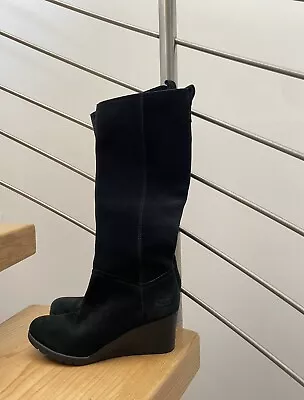 Womens Ugg Uggs Suede Wedge Boots Size Uk 6 Or Eu 39 Black Swede • £50