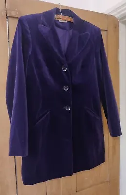 VTG Purple Velvet Womens Blazer Hip Length Button Up KIT Size 12 Jacket 90s • £18