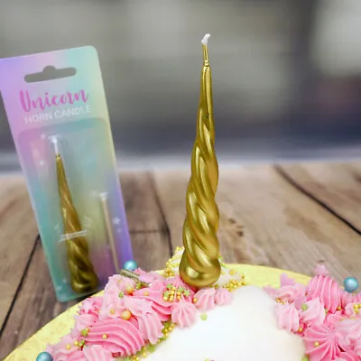 SINGLE Unicorn Horn Candle NOVELTY BIRTHDAY PARTY CAKE CANDLES GOLD Party Topper • £2.49