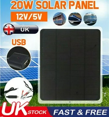 20W Solar Panel 12 Volt Trickle Battery Charger For Car Van Caravan Boat Kit UK • £13.79