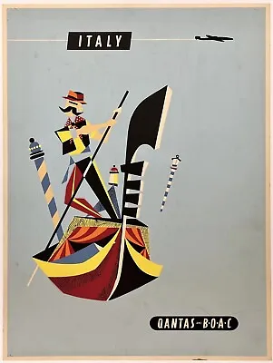 Original Vintage Poster QANTAS ITALY BOAC Silkscreen Airline Travel 15 X 20 OL • $999