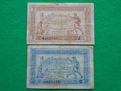 1917-19 France 1 Franc & 50 Centimes Army Treasury (Tresorerie) Banknotes • £9.99