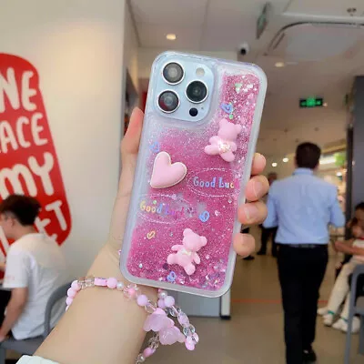 For IPhone Samsung Huawei Quicksand Case +3D Bear Bracelet Phone Cover Hot Women • £5.99