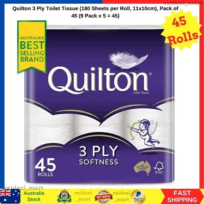 $33.99 • Buy Toilet Paper 45 Rolls Quilton 3 Ply White Soft Tissue Bulk | FREE SHIPPING | NEW