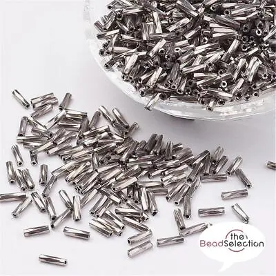 50g 6mm BUGLE BEADS TWISTED METALLIC PLATINUM GLASS Jewellery Making • £3.19