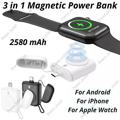  For IWatch IPhone Android 3in-1 Magnetic Charger USB-C Portable Mini Power Bank • $16.25