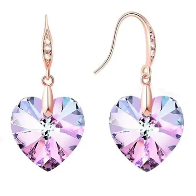 Women's Fashion Pink Crystal Zircon Rose Gold Long Hook Dangle Earrings Jewelry • $0.01