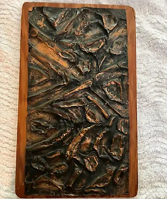 Mid Century Hand Worked High-Relief Copper Wood  Abstract Art Plaque 3D • $41.99