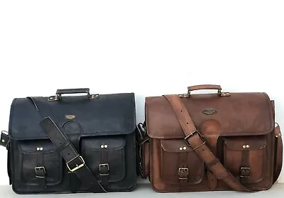 Men's Vintage Black Brown Leather Messenger Bag Shoulder Laptop Bag Briefcase • $56.70