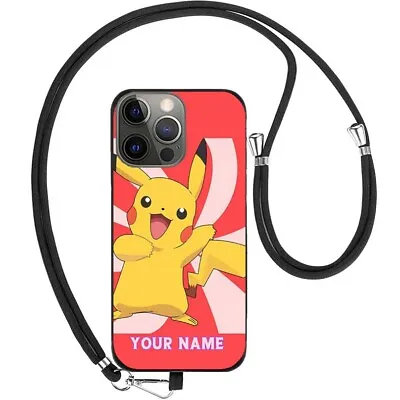 Pikachu Pokemon Personalised Name Adjustable Neck Strap TPU Gel Back Case Cover • £8.39