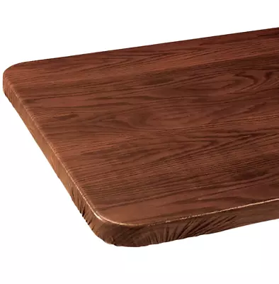 Wood Grain Vinyl Elastic Table Cover- Up To 52  SQUARE Mahogany Brown • $12.99