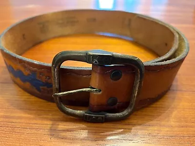 Vintage Lee Tooled Brown Leather Belt 28/70 Made Canada Small Southwest Design • $29.95
