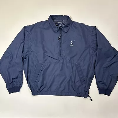 Vintage Nautica Golf Jacket Adult 2XL XXL Blue Pullover Windbreaker 1/2 Zip Men • $20.90