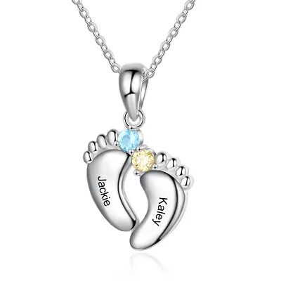 Personalized Birthstone Baby Feet Necklace For Women-Engrave Name-Custom Jewelry • £17.99