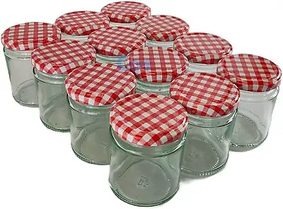 Glass Jam Jars Round With Red Gingham Lids 190ml 24pk • £22.99