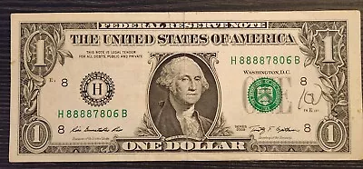 Fancy $1 Dollar Bill-88887806-5 Of A Kind Leading 8s-Solid 4 In A Row 8s-@2009 • $16.87