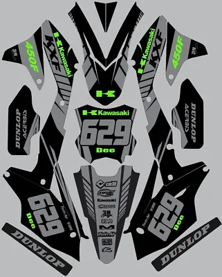 Graphic Kit For 2016-2018 Kawasaki KX450f KX 450f Black Gray Green Decals • $161.85