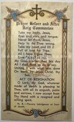 Prayer Before And After Holy Communion Vintage Holy Devotional Prayer Card. • $5