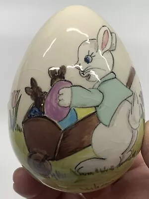 VINTAGE Hand Painted Ceramic Egg Flowers Easter Bunny EASTER Signed • $9