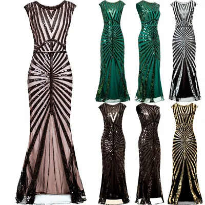Great Gatsby 1920s Flapper Dress Long Evening Bridesmaid Prom Gown Party Dresses • £39.30