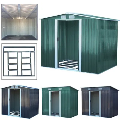 6x4 8x4 8x6 8x10 12x10ft Metal Garden Shed Outdoor Tools Storage House +Base • £185.95