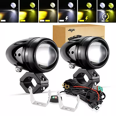 Motorcycle AUXBEAM 3  LED Driving Fog Lights Auxiliary Lamp White+Amber Spot Pod • $79.99