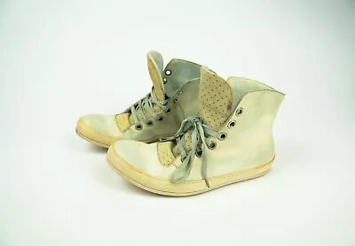 A1923 A DICIANNOVEVENTITRE Leather Sneaker Shoe Beige Distress High Top 44 10 11 • $880