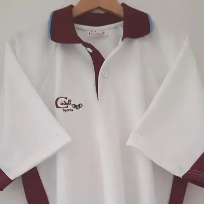 CADELL SPORTS LAWN BOWLS POLO SHIRTS Large Wine Collar  Trim Blue • £24