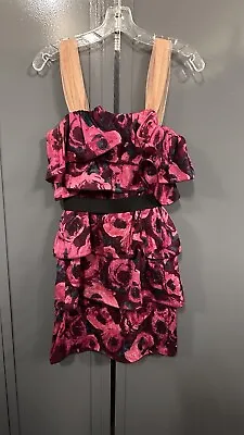 2010 LANVIN X  H&M Women's Pink Floral Ruffled Tiered Dress US 4 Eu 34 • $165