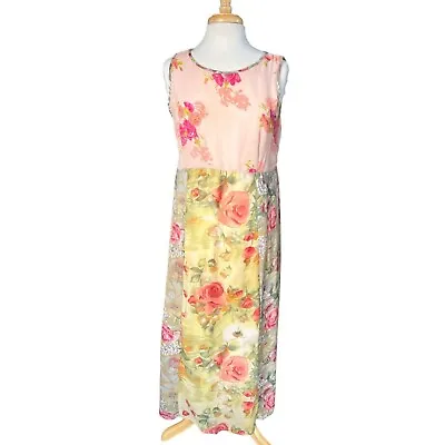 Vintage 90s Floral Watercolor Maxi Dress Size 10 • $14.58