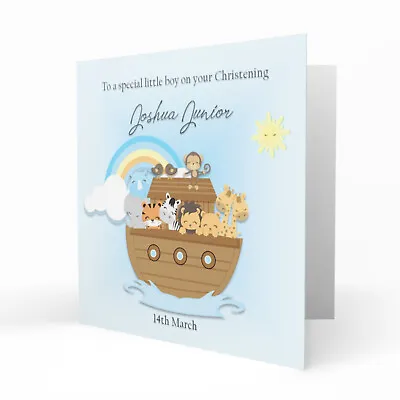 Personalised Christening Card For Boys Baptism Naming Day Noah's Ark • £3.79