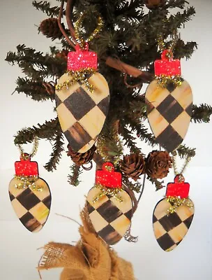 5 Handcrafted Decoupage Makenzie Childs Style Tissue Paper Christmas Ornaments  • $15
