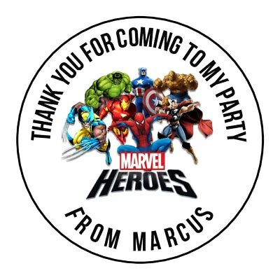 Personalised Marvel Heroes Birthday Stickers Thank You Party Bag Sweet Cone • £1.99