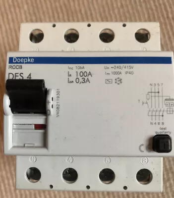 BNIB DOEPKE 100 AMP RCCB RCD 4 POLE DFS 4 30mA 100A • £74.99