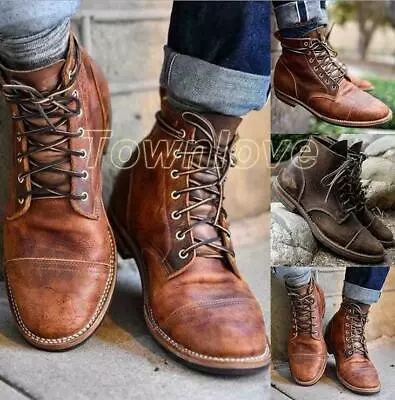 Roman Mens Vintage Round Toe Lace Up Work Ankle Boots Shoes Motorcycle Boot Hot • $47.40