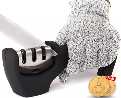 4-In-1 Knife Sharpener Kit With Cut-Resistant Glove • $15.26