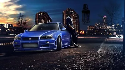 FAST FURIOUS PAUL WALKER NISSAN SKYLINE FILM MOVIE 30x20 Inch Canvas Framed UK • £21