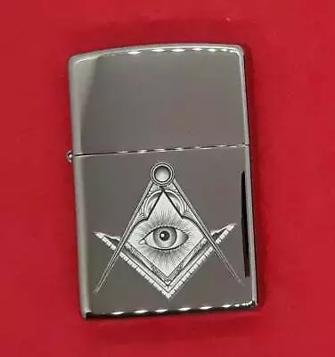 Masonic Compass & Eye Mason Authentic Zippo Polished Chrome # 79242 New ! • $29.99