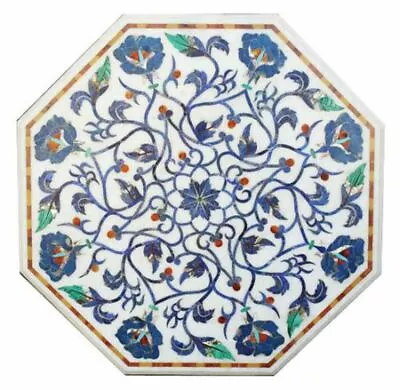 30  White Marble Table Top Center Coffee Inlay Lapis Mosaic Home Decor J1 X-mas • $1356