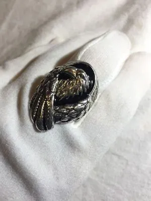 1980's Vintage Silver White Bronze Size 9.75 Men's Hawk Inlay Ring • $55