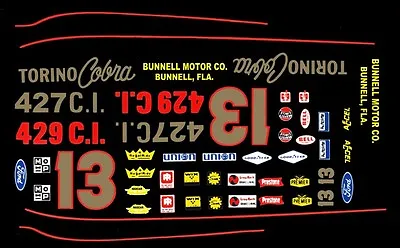 #13 Smokey Yunick Ford Torino 1/24th - 1/25th Scale Waterslide Nascar Decals • $9.50