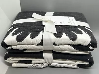 (2) Pottery Barn LILO Quilted Euro Pillow Shams Hawaiian Floral Charcoal Black • $69.95