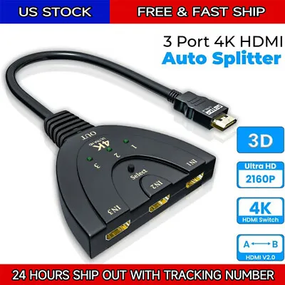 4K HDMI 2.0 Cable Auto Switch Switcher Splitter Adapter 3 In To 1 Out Devices • $6.99