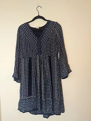 ANTHROPOLOGIE Akemi + Kin Rozalin Dress M Blue Print Embroidered Peasant Boho • $25