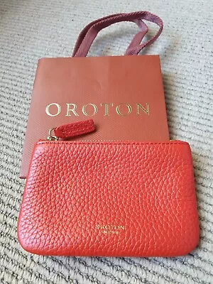 Oroton Avalon Pebble Leather Small Pouch / Coin Purse - Chilli (Orange) **BNWT** • $40