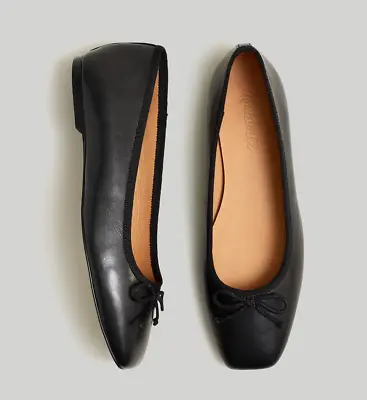 New MADEWELL The Anelise Ballet Flat In True Black Leather • $67.95