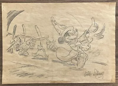 Walt Disney (Handmade) Drawing On Old Paper Signed & Stamped • $115